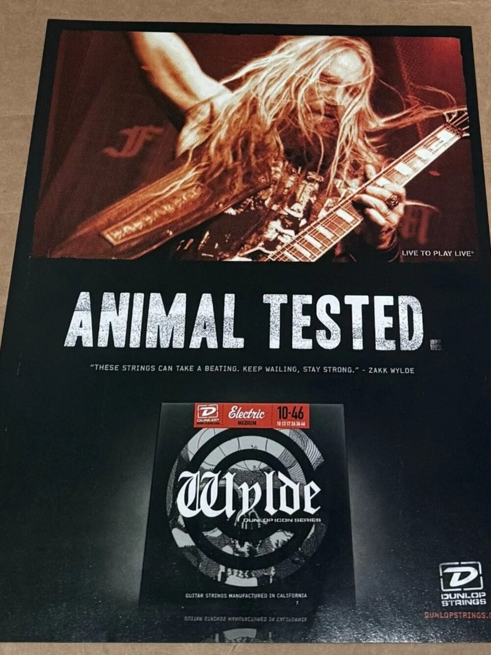 Dunlop - ZAKK WYLDE of BLACK LABEL SOCIETY OZZY - 2008 Print Advertisement